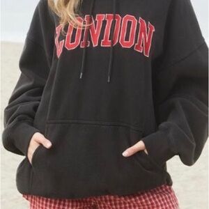 Brandy Melville Black Hoodie with Red Lettering